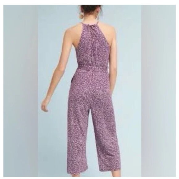 Maeve Anthropologie Halter wide leg Jumpsuit Large Purple Floral Print sz Large - Picture 9 of 10